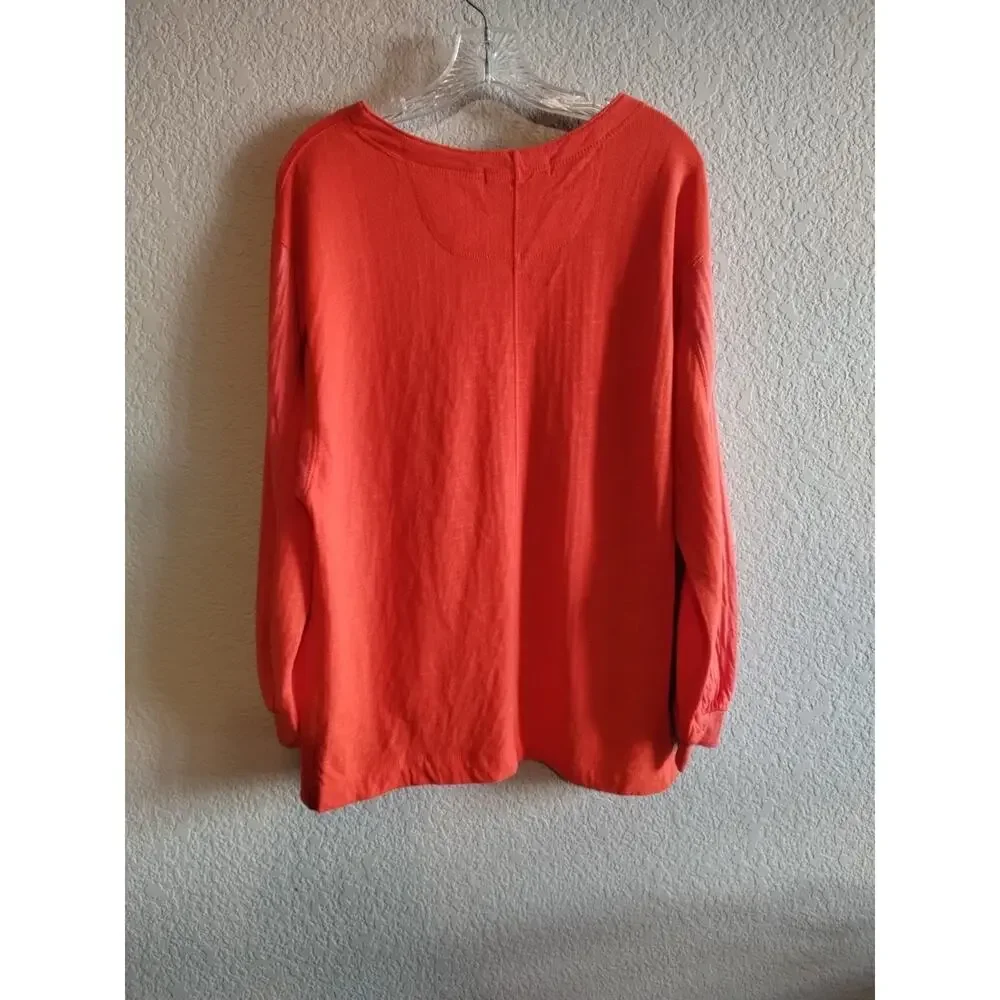 We The Free Back At It Oversize Linen Blend Henley Thick Pullover Orange Top XS